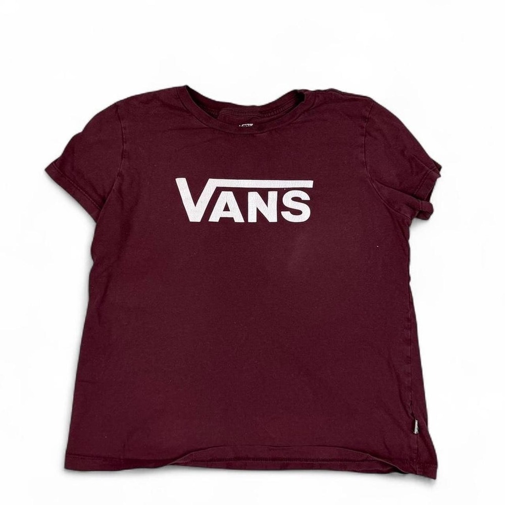 Vans burgundy t-shirt with white VANS logo women's size large